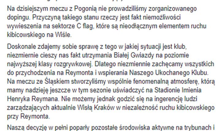 DLATEGO nie było zorganizowanego dopingu na meczu Wisły Kraków!